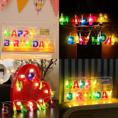 Auzlya Happy Birthday Lichterkette LED,Buchstaben Lichterkette ’Happy Birthday’ mit 13 LED,Bunt Geburtstagslichterkette,für Partydekoration Geburtstag Batteriebetrieben
