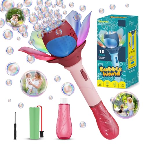 Bombble Electric Bubble Wand for Kids Lotus Bubble Machine for Children,10000+ Bubbles, with Bubble Solution/Rechargeable Battery/Led Automatic Bubble Blowing Machine Toy for Outdoor/Party/Wedding