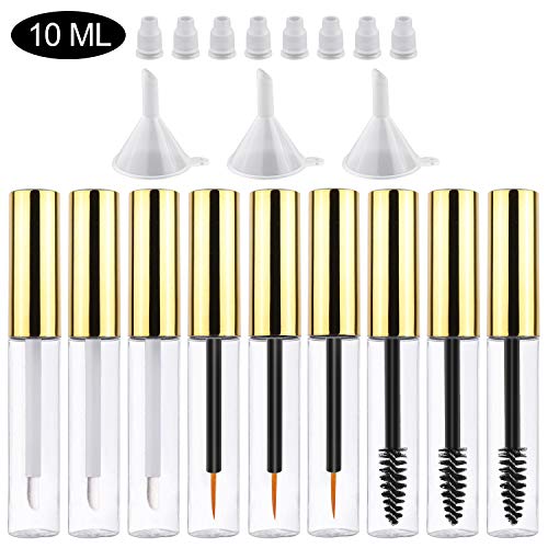 10ml Empty Plastic Mascara Tube Eyelash Wands 3pcs, 10ml Empty Eyeliner Bottle 3pcs, 10ml Empty Lip Gloss Containers 3 pcs with 3pcs Plastic Funnel