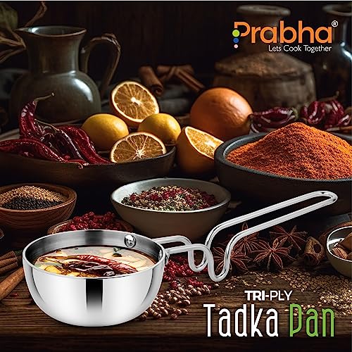 Image of Prabha Tadka Pan Stainless Steel 12.5cm Tadka Pan 550ml | Small TadkaPans Gas & Induction Base | Kitchen TadkaPan with Handle Hard & Sturdy | Chowka, Frying Dal /Spices Advanced Heat Conversion