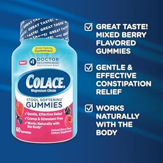 Colace Stool Softener Gummies, Gentle Dependable Constipation Relief Magnesium Citrate Gummies, No.1 Doctor Recommended Stool Softener Brand, Berry Flavored 60ct (Pack of 2)