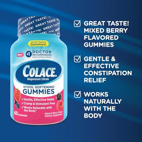 Image of Colace Stool Softener Gummies, Constipation Relief, Berry, 60 Ct, Pack of 2