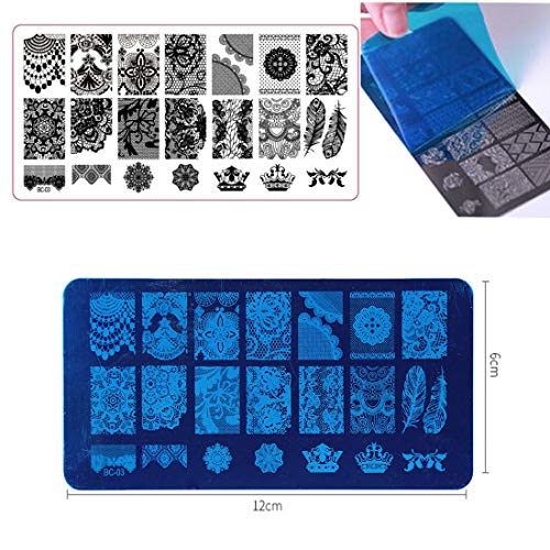 Nail Art Kit 3Pc Flower Animal Nail Stamping Plate, 2 Acrylic Nail Rhinestone Decoration, 5Pc Mandala Dotting Pen, 10Pc Holographic Nail Striping Tape Line With Pink Nail Stamper Scraper #TOP1