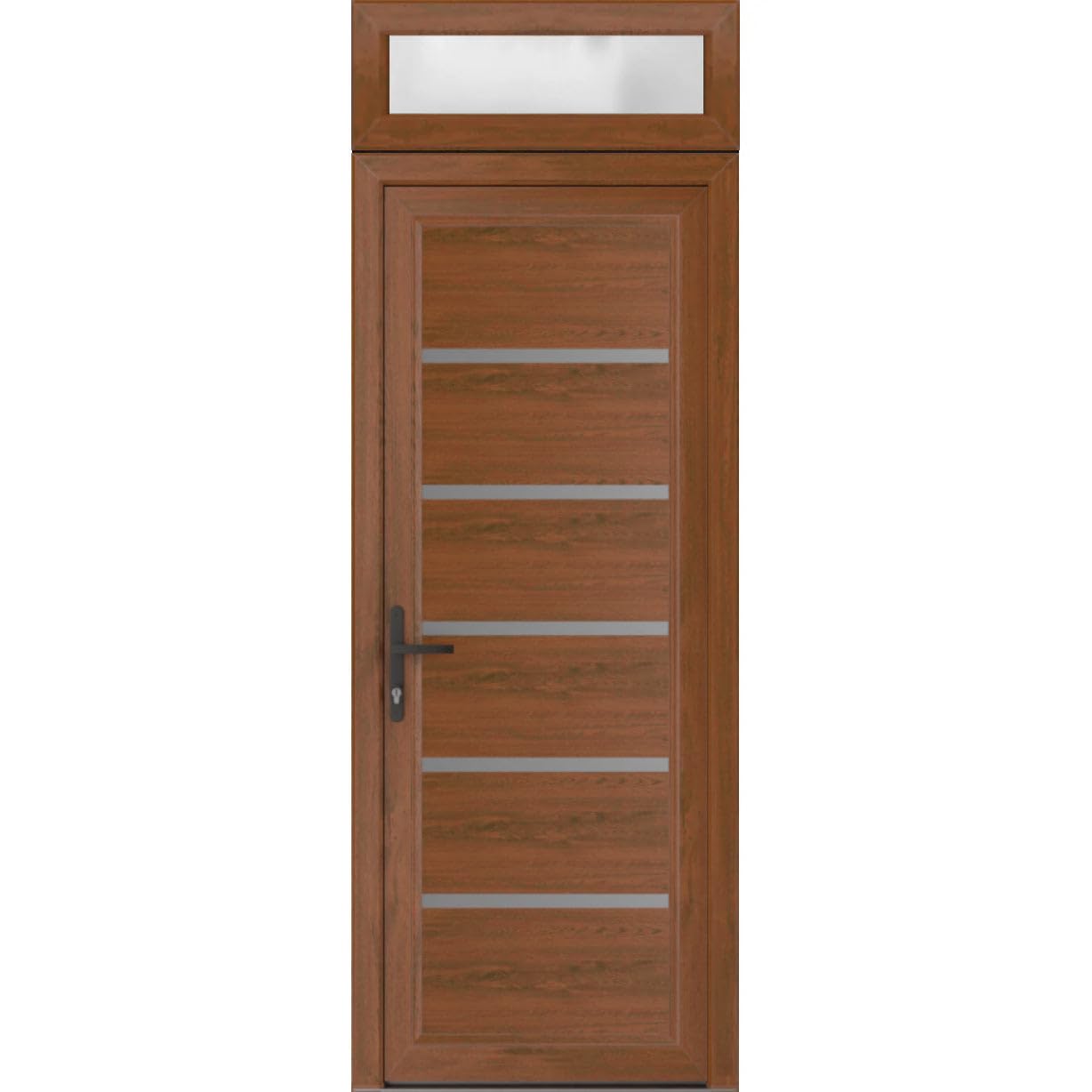 VDOMDOORS Front Exterior Door Prehung 36 x 80 inches | Manux 8415 Walnut | Entry Door with Frame | Metal Sidelite Transom | Transom 14" | Right Hand | Front Entry