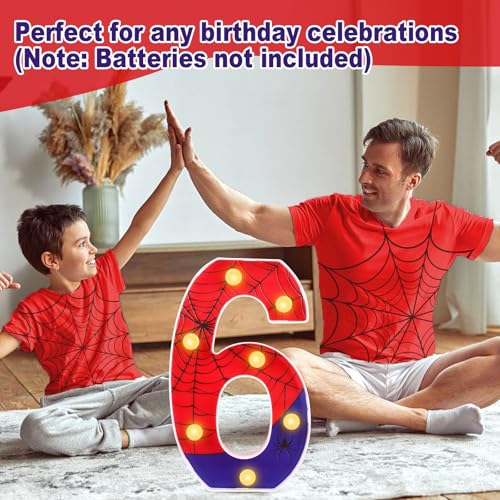 Image of Spider Led Number Light, Premium Blue and Red Number Led Light up Sign Spider Birthday Celebration Decorations for Boys Men Parties Birthday Celebration Decoration Supplies(Number 6)