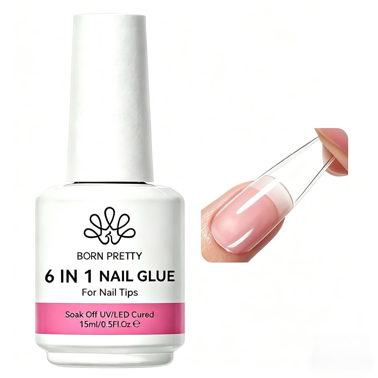 BORN PRETTY ネイルグルー ネイルチップ接着剤 15ml ​​6-IN-1 ネイルチップ用グルー ジェルネイル 透け感 UV/LED対応 強力な接着力 超強力硬化 長持ちす 初心者＆プロ適用