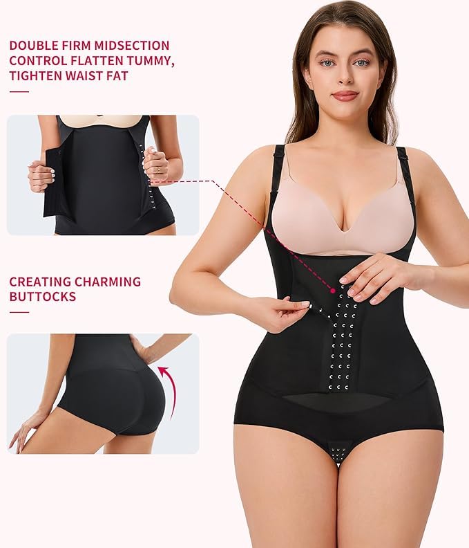 Image of ELEG & STILANCE Women's High-Waisted Body Shaper - Tummy Control Slimming Shapewear with Eye Hook, Wired Tummy Tucker, Postpartum Belly Fat Reduction Abdominal Belt - Black (M)