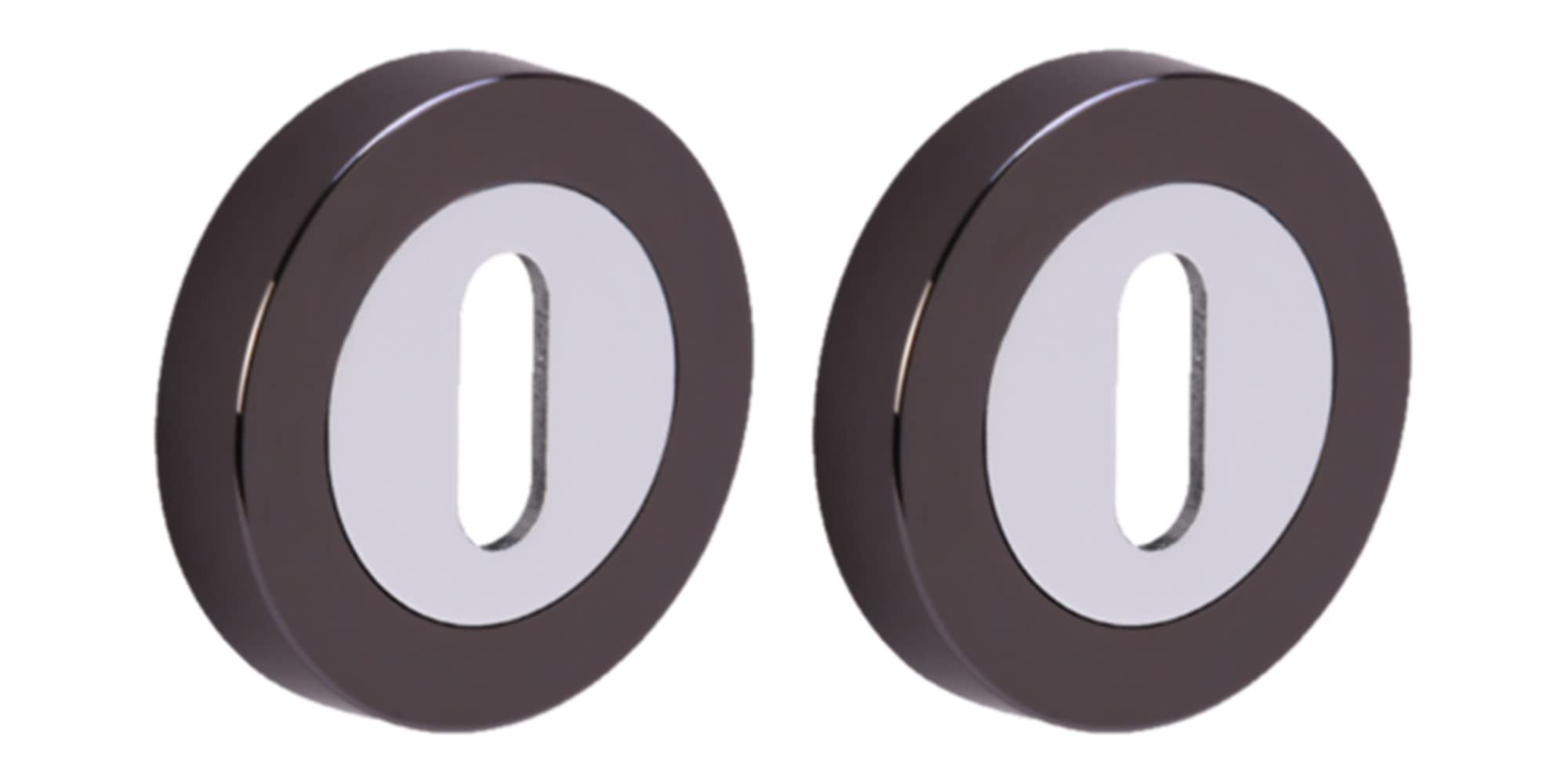 HANDLEZONE® 2 Pack Keyhole Door Lock Escutcheon Covers - Dual Finish Black Nickel Polished Chrome
