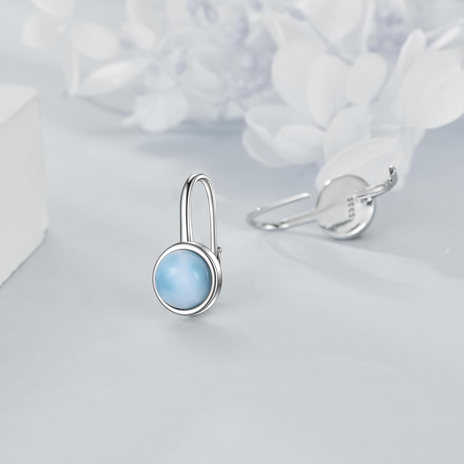 CRMAD Larimar/Turquoise/Labradorite/Lapis Lazuli/Opal/Malachite/Tiger Eye/Jade/Black Tourmaline Earrings for Women 925 Sterling Silver Circle Leverback Jewelry - Image 3