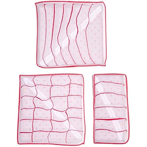 PURE STYLE Girlfriends Women's 3 Piece Lingerie Drawer Organizer Set Bag, Pink Polka Dot, One Size Cover