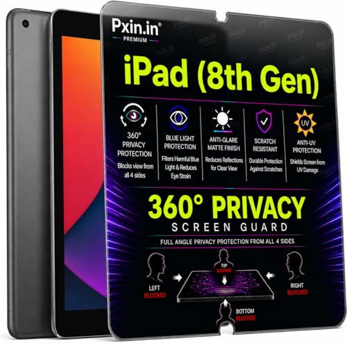 Image of Pxin 360 Pro Privacy Screen guard compatible with iPad (8th Gen) | Anti Glare | Anti UV | Anti Blue | Anti Reflection | Privacy Filter | Unbreakable Build