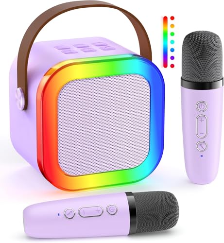 Ankuka Karaoke Infantil Karaoke 2 Microfonos Inalambricos para 4 5 6 7 8 9 10 11 12 Años, Altavoz Bluetooth Niños con Luces, Niña/Cumpleaños/Fiesta/Familia (Morado)