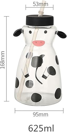 Miniatura 7 de Taza de vidrio de vaca de 22 onzas con popote y tapa, bonita jarra de vidrio de vaca, taza de café helado, taza de vidrio reutilizable, botella de