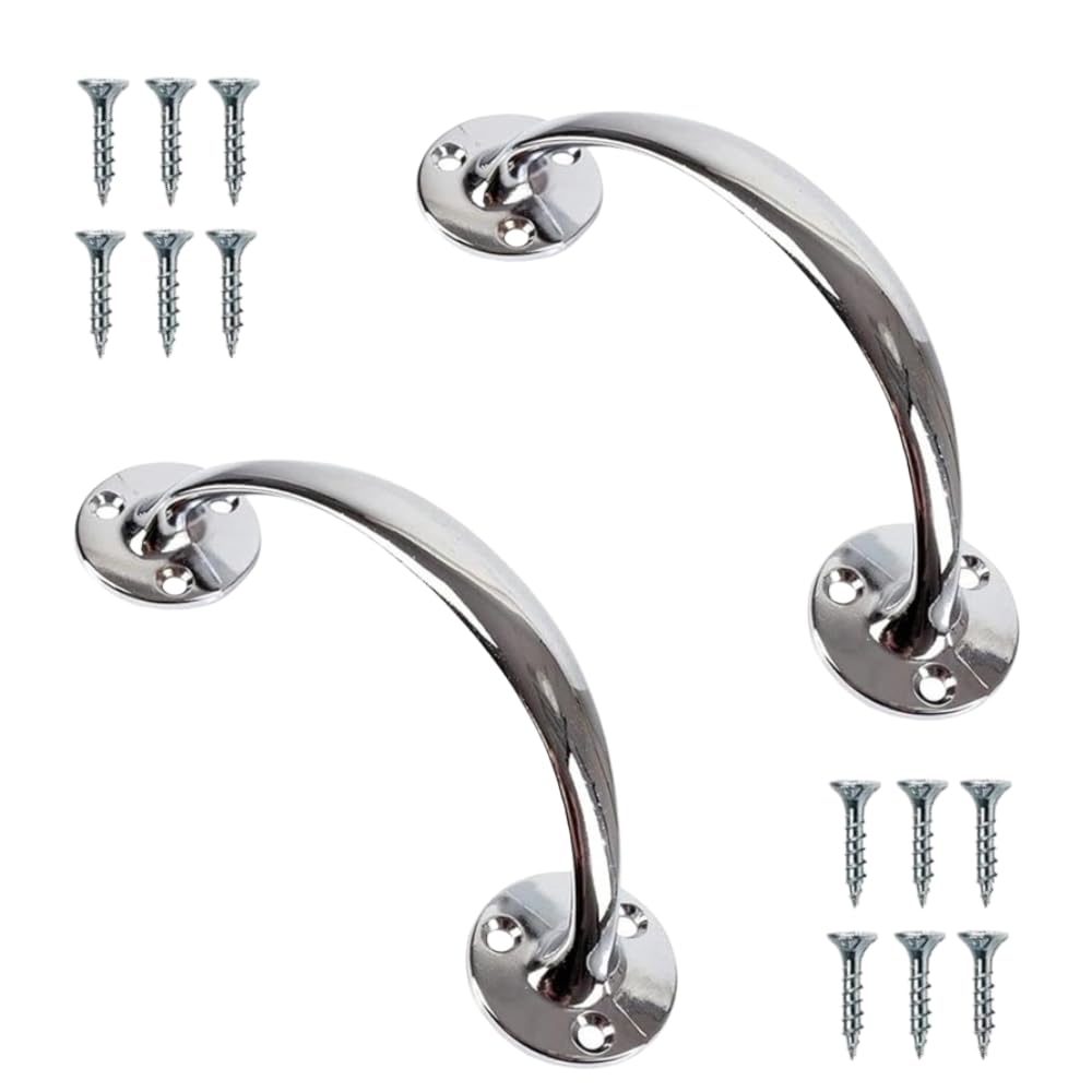 SISI UK Bow Door Pull Handle 150mm (6 Inch) Polished Chrome Bow Shaped Cupboard Cabinet Door Handle with Fixing Screws for Cupboard Cabinet Wardrobe Drawer & Internal Door Pack of 2