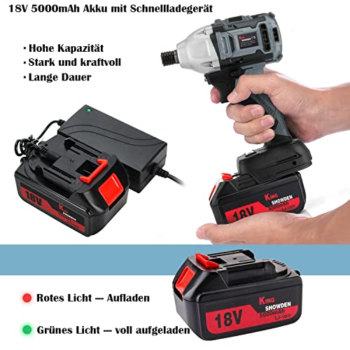 18 V Akkuschrauber,500 Nm Akku Schlagbohrschrauber mit 2X5.000 mAh Lithium Batterie,9 Steckdosen,12 Bohrer für Schraubendreher,Tragetasche,Schnellladegerät – Bild 4