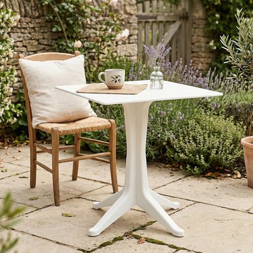 Dmora - Table d'extérieur Trani, Étagère carrée fixe, Table de jardin polyvalente, 100% Made in Italy, 70x70h72 cm, Blanc