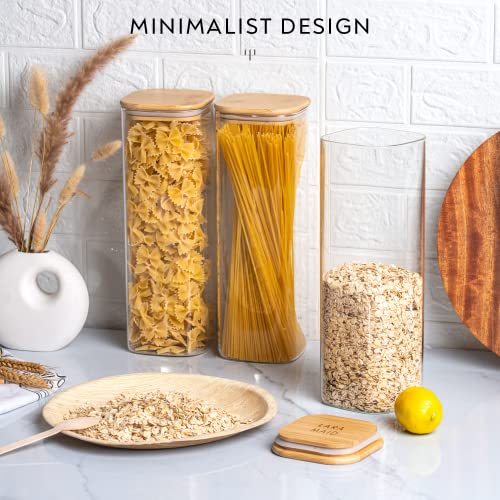 Laramaid 71Oz 3Packs Glass Jars Set, Square Pantry Jars With Bamboo Lids And Black Silicone Bottom Protector, Black Labels And White Pen, Food Storage Containers For Home, Kitchen And Pantry #TOP1