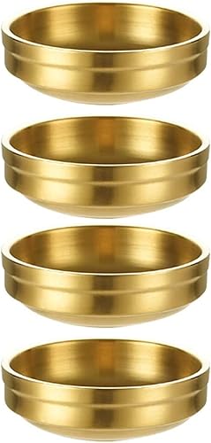 Miniatura 8 de Paquete de 4 platos dorados de acero inoxidable para salsa de soja, cuencos de inmersión de doble cubierta, cuencos pequeños para condimentos, mini