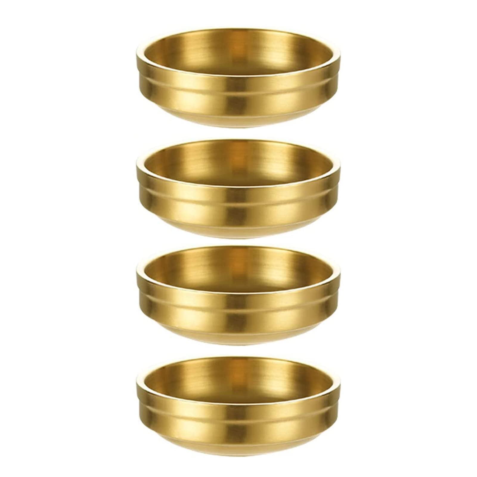 Sicheii 4 Pack Gold Stainless Steel Soy Sauce Dish, Double Deck Dipping Pinch Bowls, Small Condiment Seasoning Dip Bowls
