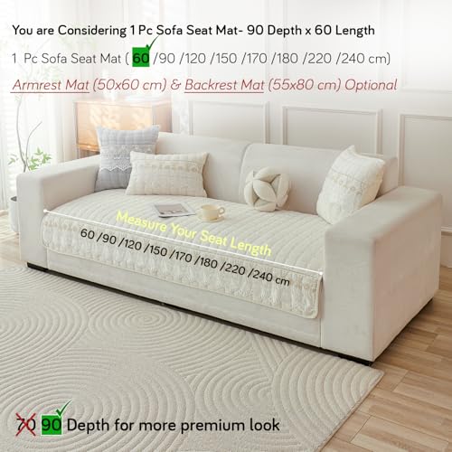 Image of HOKIPO 'BelleLace Series' Imperial Milk Velvet Sofa Cover Mat with Lace Design| Make Your Own Sofa Cover Set, Mat Length 90(D) x 60(L) cm, Pearl White (AR-5962-WHT)