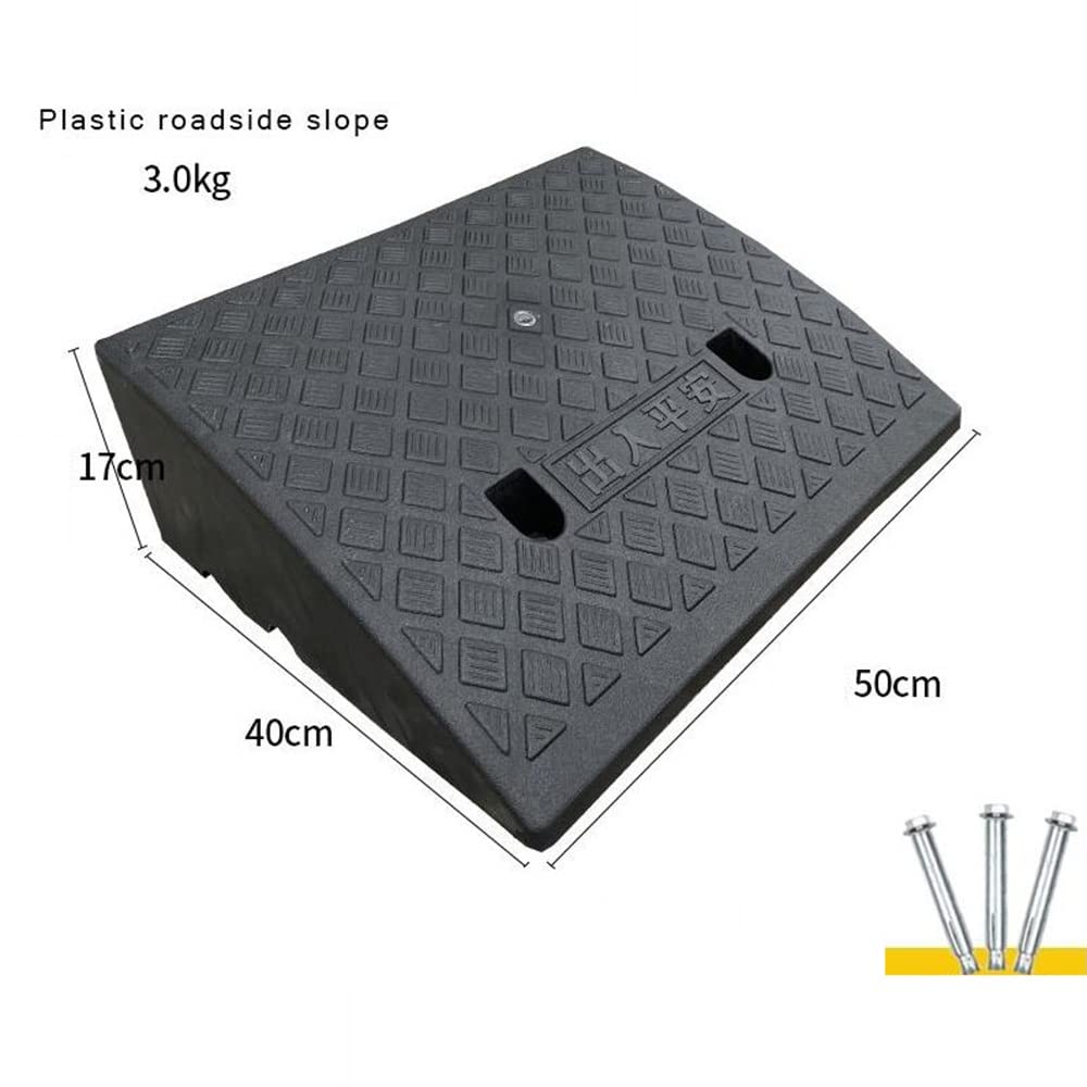 Rampa Silla De Ruedas Ligera Rampa De Umbral Portátil 3-19cm Alto Rampa De Acceso De Plástico Antideslizantes Rampa De Entrada con Pernos para Vehículo Moto(Black,50x40x17cm)