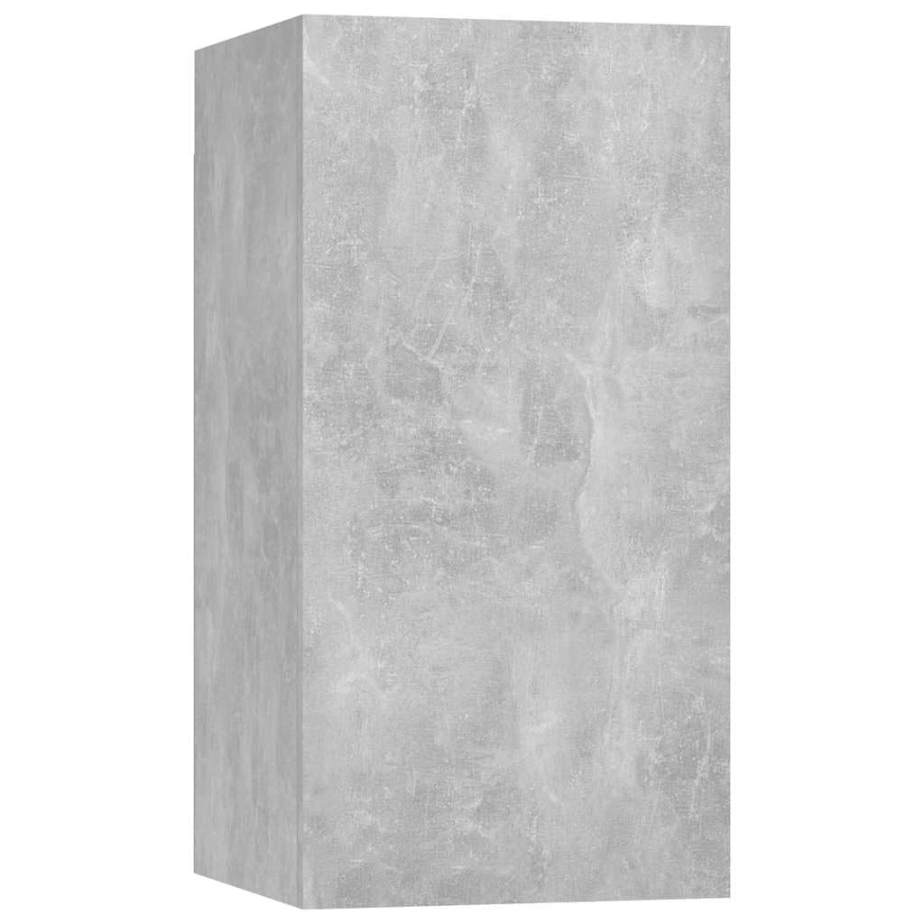 7-TLG. TV-Schrank-Set Betongrau, Holzwerkstoff, Hängend, Modernes Media-Center für Wohnzimmer, Schlafzimmer, Stauraum