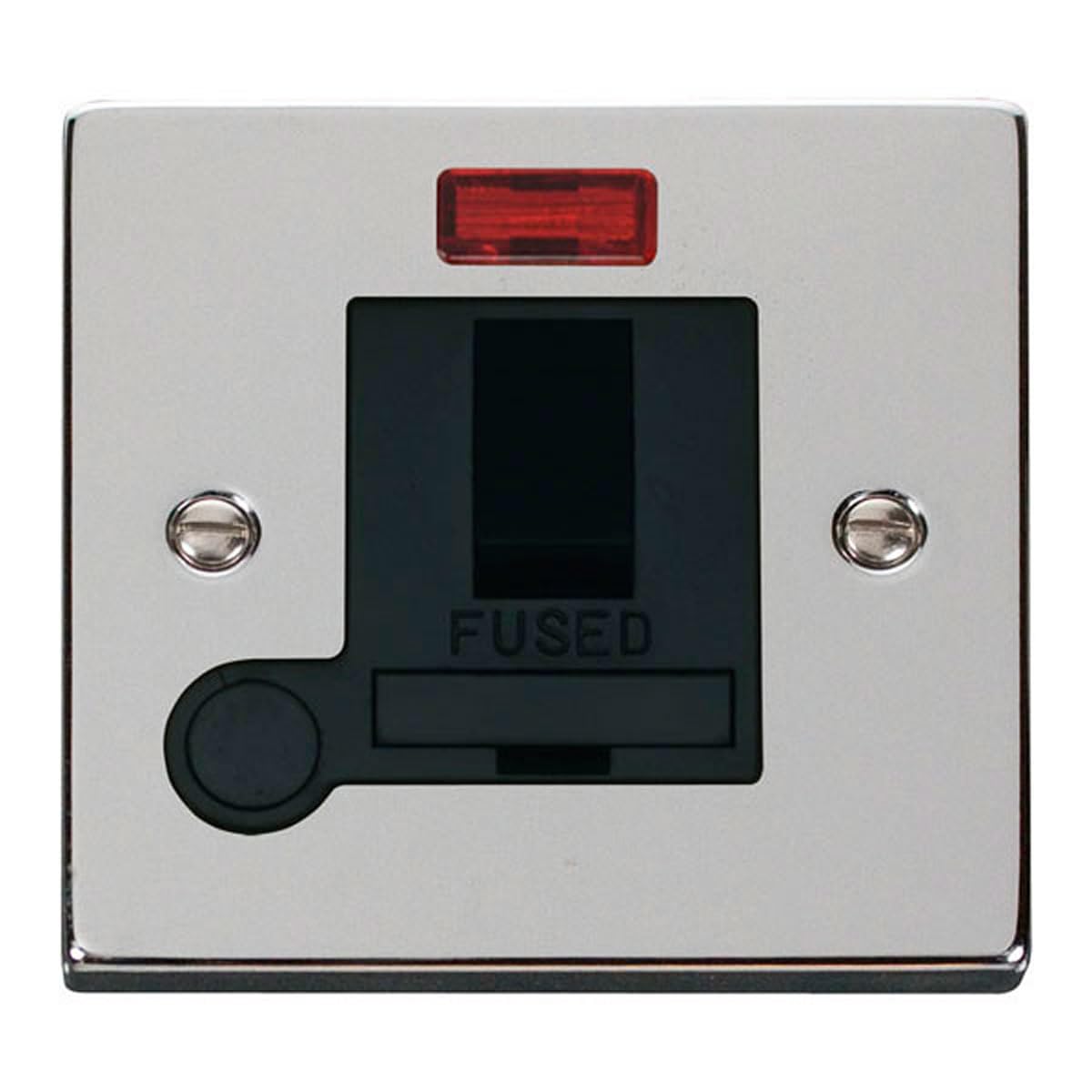 Click Polished Chrome 13A Fused Connection Unit Switched With Neon With Flex - Black Insert