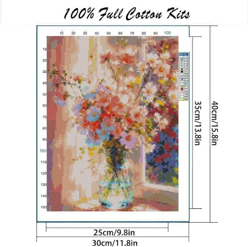 Image of Stamped Cross Stitch Kits - Flower Embroidery Starter Kit for Adult Beginners, Sunlight Cross Stitch Kits, Embroidery Kit for Arts and Crafts Beginners, Craft for Home Wall Decor 15.7 x 11.8 Inches