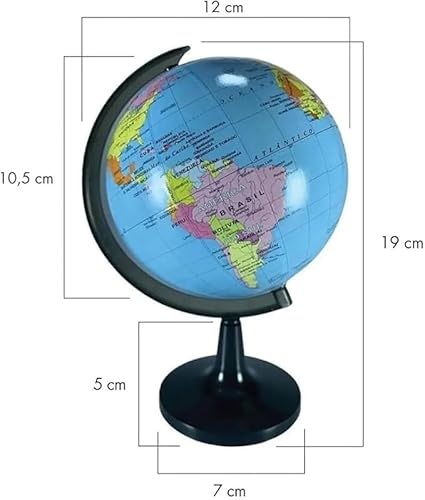 Globo Terrestre Mesa Giratório 20cm Altura Educativo Escolar Geografia Mapa Mundi Político Escritóri