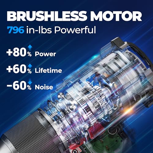 Image of Dong Cheng 20V Brushless Hammer Drill, 796 in-lbs, 2 x 4.0Ah Battery, 1 /2 inch Keyless Metal Chuck, 19+1+1 Clutch, Cordless Heavy-duty Drill for Drilling Brick Wall, Metal, Wood