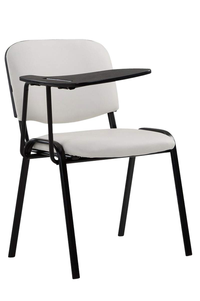 CLP Chaise Visiteur Ken Similicuir et Tablette Rabattable I Chaise Salle de Conférence Stable Confortable Dossier et Assise Rembourrés I Couleur, Couleur:Blanc