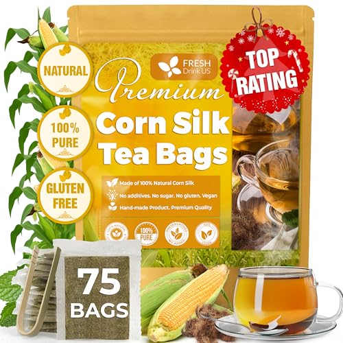 Image of FreshDrinkUS, Premium 75 Tea Bags Corn Silk Tea, 100% Natural & Pure from Corn Silk. Corn Silk Herbal Tea. Clean Ingredients. Made with Natural Material Tea Bags. No Sugar, No Caffeine, Vegan.