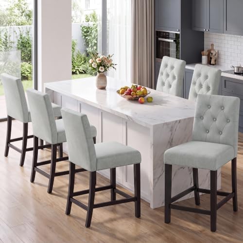 Image of MALOL Bar Stools Set of 6, Fabric Counter Height Bar Stools, Light Gray