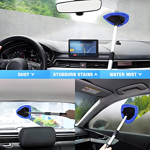 Windshield Cleaning Tool, Car Window Cleaner with Extendable Long Handle and 4 Washable Reusable Microfiber Pads, Auto Interior Exterior Glass Wiper Cleaning Kit Universal for Office and Home (Blue) - Thumbnail 5