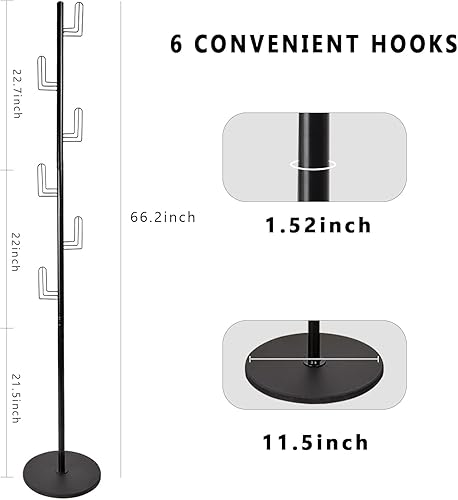 Miniatura 2 de ChezMax Perchero de metal con base de mármol natural, árbol de pasillo independiente con 6 ganchos, perchero de cactus resistente para ropa, bolsas,