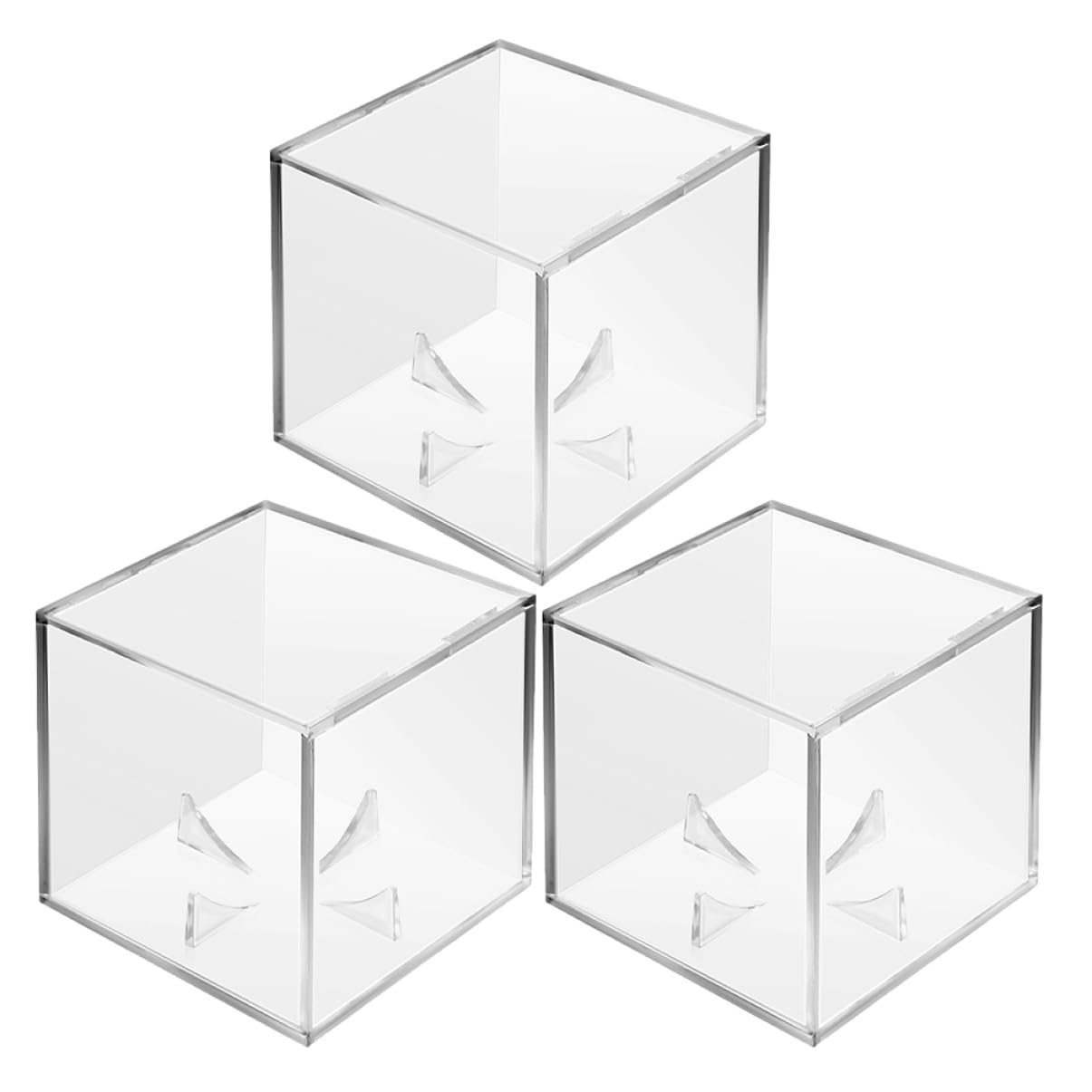 Mikinona Vitrina Transparente de Acrílico Cuadrada Diseño Ahorrador de Espacio con Soporte y Protección para Balones Firmadas, Pack de 3 Piezas para Exhibición de Béisbol