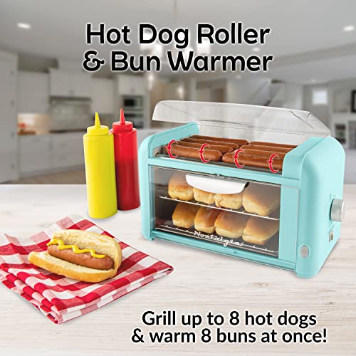 Nostalgia Extra Large 8 Hot Dog Roller & 8 Bun Warmer, Stainless Steel Grill Rollers, Non-Stick Warming Racks, Perfect For Hot Dogs, Egg Rolls, Veggie Dogs, Sausages, Brats, Adjustable Timer #TOP1
