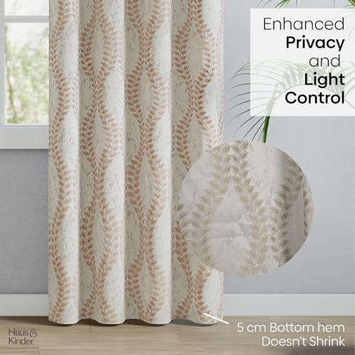 Image of haus & kinder Jacquard Door Curtain 7 Feet Long Pack of 1 Door Curtain, 7 Feet Curtain for Door (Stonevine Embossed, Sand Floral Nature Design 130x213 CM)