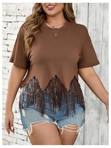 SHENHE Women's Plus Size Fringe Top Sequin Short Sleeve Western Rave Crop Tops Tshirt3
