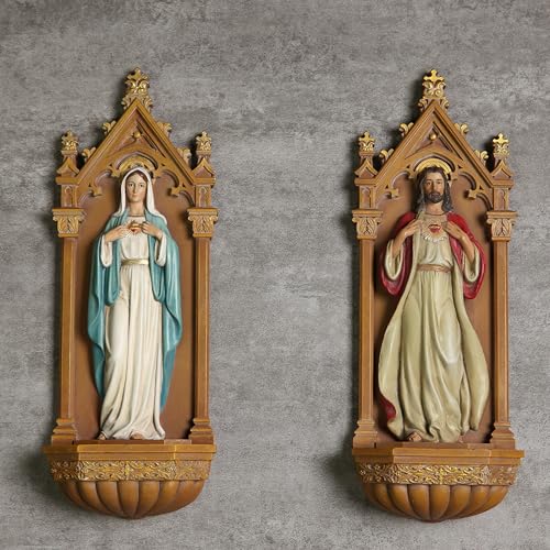 Estatuas Católicas del Sagrado Corazón de Jesús y Corazón Inmaculado de María, 9 pulg, Set 2 piezas miniatura 2