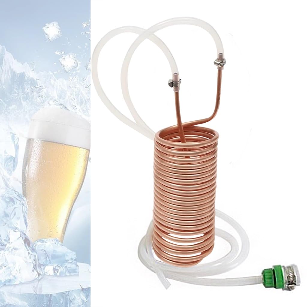 Red Copper Wort Chiller, Immersion Wort Chiller Coil, Efficient Liquid Chiller with Universal Joint, 2x 4.9ft Silicone Pipes for Home Beer Brewing Beverage Cooling
