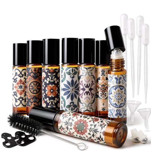 Roller Bottles for Essential Oils 8 Pack Roll On Bottles 10ml Amber Glass