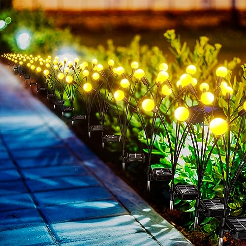 PChero Luz solar para jardín al aire libre, 4 paquetes de luces solares de luciérnaga, balanceo de estallido de estrellas, sensor de atardecer a amanecer, luces de jardín impermeables para decoración