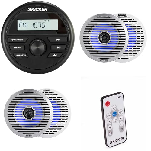 Kicker KMC2 Gauge Mount Marine Grade Receiver & (2 Pair) 51KM614FL 6.5