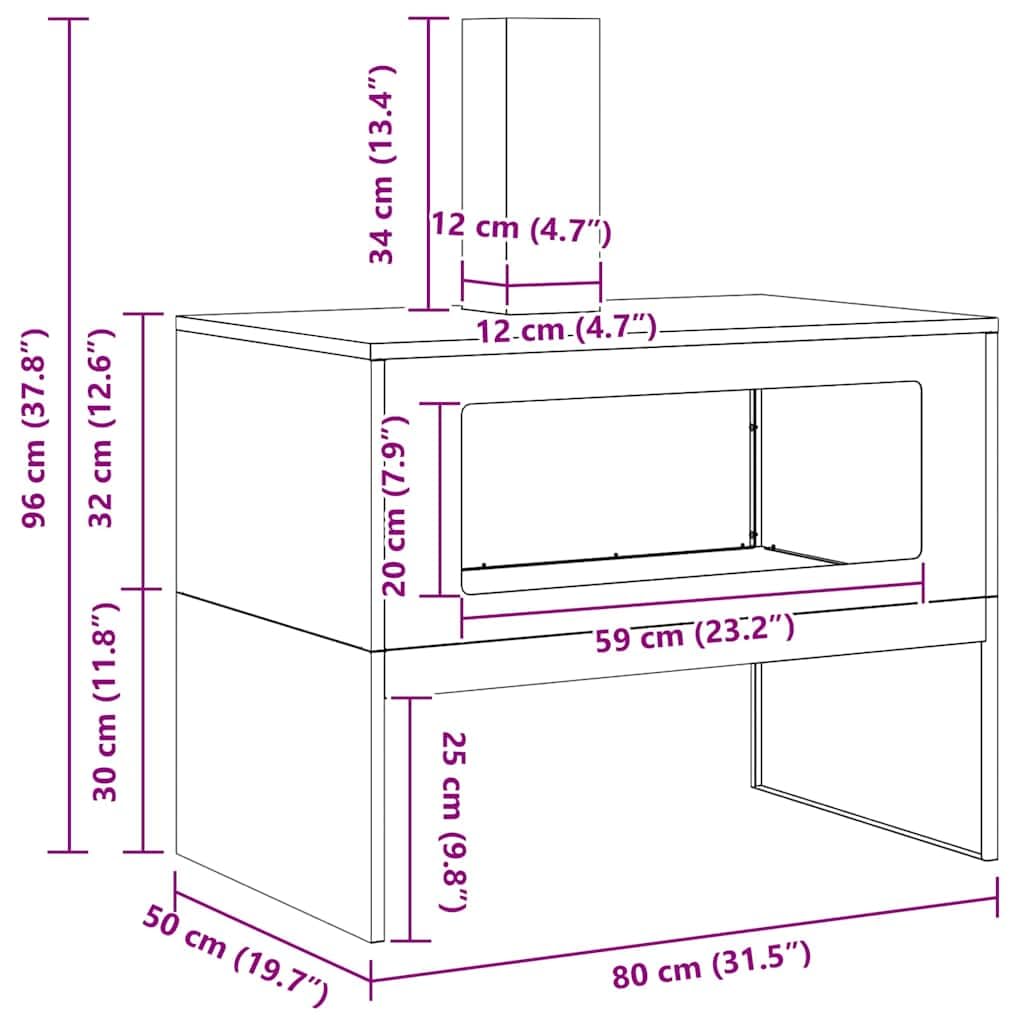 vidaXL Braise Noir 80 x 50 x 96 cm Acier laminé à Froid, Foyer extérieur, feu Moderne, Point de Jardin, Solution de Chauffage Robuste pour terrasse