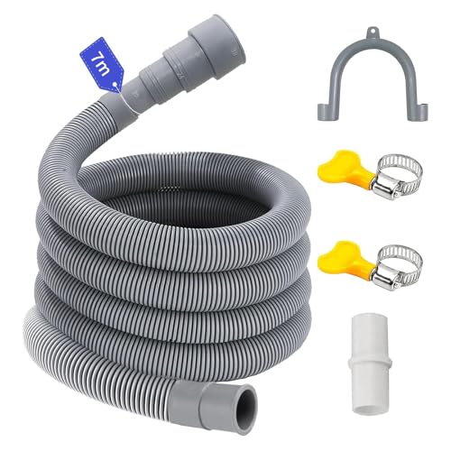 Tuyau Vidange Machine a Laver 0.5/1/1.5/2/2.5/3/4/5/6/7M, Convient à 4 Tailles d'interface, Avec Support et Colliers de Serrage, Tuyau Machine à Laver Pour Laveuse,...