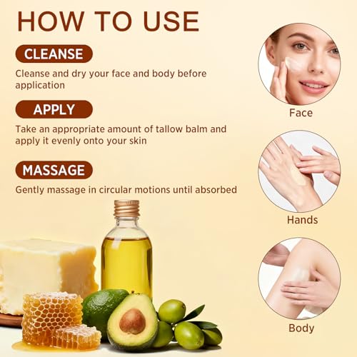 WOPD Tallow and Honey Balm for Face, Beef Tallow for Skin, Grass-Fed Beef Tallow & Raw Wild Honey, Body & Face Moisturizer