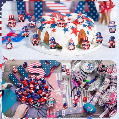 AceOrbit 50 Pcs 4th of July Mini Gnome Figurine Independence Day Miniature Resin Gnomes Decor Memorial Day Decor Stars Stripes Gnomes Gifts for Anniversary Decorations Garden Ornament to Hide by AceOrbit - Image 5
