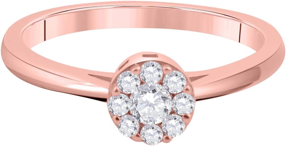 Diamond Engagement Ring For Women 1/4 (0.25) Carat Round Natural Diamond Flower Rings In 10K Solid White Gold Wedding Anniversary Promise Birthday Jewelry Collection