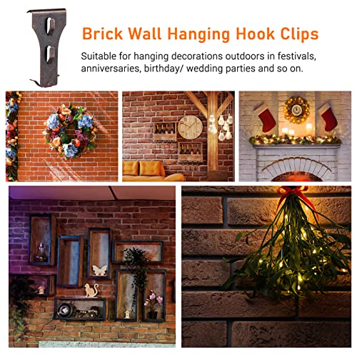 Image of Hook, 10 PCS Brick Hook Clip Outdoor Hanging Hooks for 60-70mm Brick in Height No Drilling Sliding Brick Hanger Clips for Festival Birthday Decoration